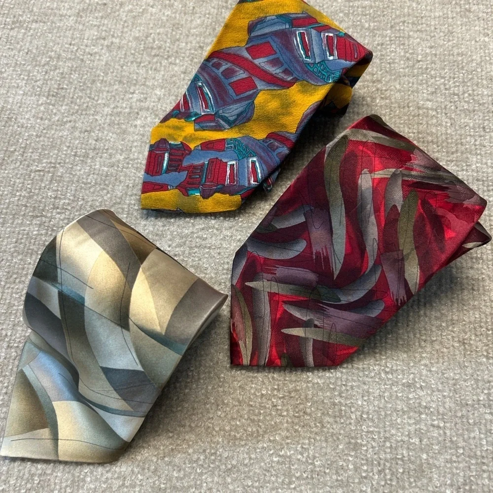J. Garcia Men's Silk Tie Set - Red, Yellow, Blue 0411